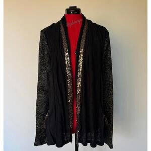 Miss Me Black and Gold Sequined Cardigan Size L NWT